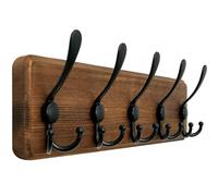 WEBI Percheros Pared Madera,5 Ganchos Triples Colgador Pared,Percha Pared,Colgadores Pared,Ganchos Para Abrigos,Chaqueta,Marrón