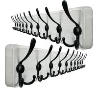 WEBI Percheros Pared Madera,98cm Largo Colgador Pared,10 Ganchos Triples,Percha Pared,Colgadores Pared,Ganchos Para Abrigos,Chaqueta,Negro sobre Blanco,Paquete de 2