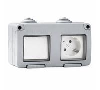 WEBMATEL Conmutador + Base Enchufe Exterior IP55 16A 250V con Tapa de Portección Infantil