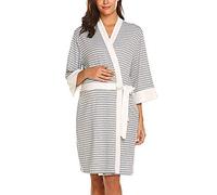 Webuyii Bata de lactancia 3 en 1 para el parto, camisón de lactancia para hospital, albornoces de lactancia, Rayas grises, XL