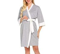 Webuyii Bata de Lactancia 3 en 1 para el Parto, Camisón para Hospital, Albornoz, Gris, L