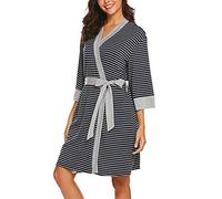 Webuyii Bata de Maternidad 3 en 1 para Parto, Camisón de Lactancia para Hospital, Bata de Baño, Rayas, Negro, M