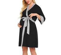 Webuyii Bata de maternidad 3 en 1 para parto de parto, camisón de enfermería, bata de baño de lactancia para hospital, Negro, XL
