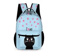WECECE Black Gato ，pink Love Bolsas De Estudiante Mochila De Viaje, Mochilas Infantil Impermeable Para Deportes Al Aire Libre Mochila Casual Mochilas Escolar