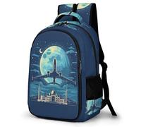 WECECE Bolsa Escolar Avión Niño 6-9 Años Mochila Primaria Luna Patrón Niña Curso 1-4 Mochila de Escuela, Bookbag Cómoda Impermeable para Excursión Escolar Clases y Salidas
