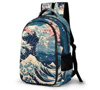WECECE Bolsa Escolar Japonés Estilo Olas Niño 6-10 Años Mochila Primaria Olas Niña Colegio Curso 1-3 Mochila de Escuela, Daypack Cómoda Impermeable para Uso Diario y Paseo