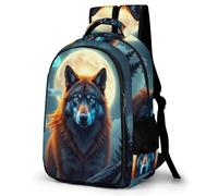 WECECE Bolsa Escolar Lobo Luna Llena Niño 11-13 Años Mochila Primaria Lobos Luna Niña Primaria 4º-6º Mochila de Escuela, Bookbag Duradera y Práctica para Colegio y Excursión