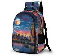 WECECE Bolsa Escolar Paisaje Urbano Londres Niño 6-9 Años Mochila Primaria Big Ben Londres Niña Curso 1-4 Mochila de Escuela, Bookbag Cómoda Impermeable para Excursión Escolar Clases y Salidas