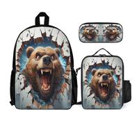 WECECE Bookbag Oso Niño Primaria con Bolsa Térmica y Estuche, Mochila Escolar Animal En 3D Niña 8-13 Años para Regalo Escolar y Escuela