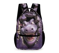 WECECE Hipopótamo Mochila Para Alumnos De Primaria Infantiles Mochila 3D Animal Escolar Para Niños Niñas, Impermeable Y Resistente Al Desgaste
