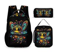 WECECE Juego de 3 Mochilas de Abeja para Niño con Lonchera y Estuche para Lápices, Bolsa Libros Escolares Niños Primaria y Preescolar, Mochila Abeja Reina Escolar