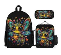 WECECE Juego de Mochila Abeja Niños con Bolsa de Almuerzo y Estuche, Mochilas Escolares Abeja Reina para Niñas 7-13 Años, Regalo Vuelta al Cole para Primaria