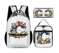WECECE Juego de Mochila Estampado de la Letra C Chicas con Bolsa Almuerzo y Estuche, Mochila Escolar Fruta Niño Grado 3-5 para Escuela