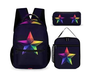 WECECE Juego de Mochila Estampado de Pentagrama Niñas con Lonchera Térmica y Estuche, Mochila Escolar Niño Grado 1-3 para Primaria y Regalo Vuelta al Cole