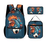 WECECE Juego de Mochila Gallo Estudiantes con Lonchera y Estuche, Mochila Pollo Galo Francés Infantil Niña 6-11 Años para Escuela y Excursiones