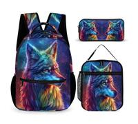 WECECE Juego de Mochila Lobo Escolar con Bolsa de Almuerzo, Juego 3 Bolsas para Mochilas Escolares Lobos Animales Mochilas Infantil 6 8 10 12 Años 3 Piezas Set Mochila