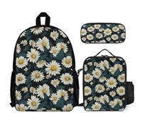 WECECE Juego de Mochila Manzanilla Margarita Adolescente con Bolsa de Almuerzo y Estuche, Mochila Flor Escolar Niño Grado 1-3 para Primaria