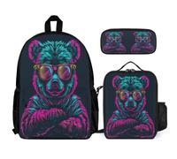 WECECE Juego de Mochila Patrón de Oso Niños con Bolsa de Almuerzo y Estuche, Mochilas Escolares Estampado Animal Adolescente 7-14 Años para Escuela y Senderismo