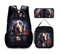 WECECE Juego de Mochila Perro Sabueso Baquito Adolescente con Bolsa Térmica y Estuche, Mochila Colegio Cachorro Animal Chica 8-13 Años para Material Escolar y Excursiones