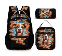 WECECE Juego Mochila Bulldog Francés para Niños 3 Piezas con Caja de Almuerzo, Estuche para Lápices, Perro Animal Bolsa de Libros Escolares Niños Primaria y Preescolar