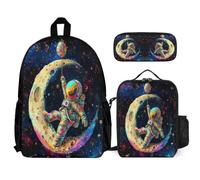 WECECE Mochila Astronauta Escolar Niña Primaria con Lonchera y Estuche, Set de Mochila Astronauta Niño 6-10 Años para Senderismo y Tiempo Libre