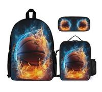 WECECE Mochila Baloncesto Hielo y Fuego Escolar Niña Primaria 3 Piezas con Lonchera y Estuche, Mochilas Escolares Baloncesto para Niño 6-12 Años, Regalo Vuelta al Cole y Material Escolar
