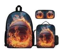 WECECE Mochila Baloncesto «Hielo y Fuego» Escolar Niña Primaria, 3 Piezas Mochilas Baloncesto Colegio con Bolsa de Almuerzo y Estuche, Mochilas Infantiles para Niñas y Chicas