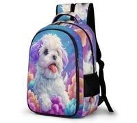 WECECE Mochila Bonito Bichón Maltés Cachorro 1º-3º Curso Niña Mochila Escolar Kawaii Perro 9-13 Años Niño Mochila Colegio Duradera, School Bag para Clases Viaje y Uso Diario