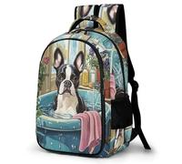 WECECE Mochila Boston Terrier Puppy Escolar Niña, Mochilas Primaria Escolares Transpirable para Infantil Niño De 8 10 12 Años, Kawaii Mochila Chicas Colegio con Dog Motif