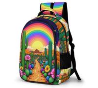 WECECE Mochila Cactus Arcoíris Colegio Niño 8-12 Años-Mochila Escolar Primaria Infantil Ligera con Plant Pattern para La Escuela, Viajes y El Día a Día