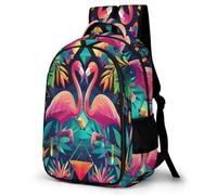 WECECE Mochila Colegio Arte Rosa Flamingo Chicos y Chicas Curso 2-4 Bolsa Escolar Pájaro Hojas 10-16 Años Mochila Juvenil, School Bag Impermeable Duradera para Colegio y Excursión