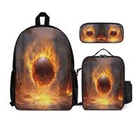 WECECE Mochila Colegio Baloncesto «Hielo y Fuego» Chicas 3 en 1 con Bolsa de Almuerzo y Estuche, Set de Mochila Baloncesto para Estudiantes 8-15 Años, Primaria y Secundaria