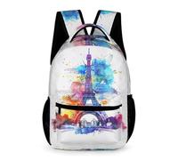 WECECE Mochila Colegio Colorido Torre Eiffel Chicos 9 Años Mochila de Torre Eiffel 6 Curso Chicas Colegio Primaria Backpack Bolsillo Frontal Bolsillos Laterales Regalo Cumpleaños