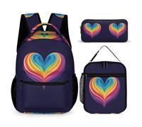 WECECE Mochila Colegio Corazón de Amor Niño con Lonchera y Estuche para Lápices, Mochilas Escolares Colorido Chicas 6-13 Años para Tiempo Libre y Regreso a Clases