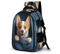 WECECE Mochila Colegio Corgi Perro Chicos y Chicas ESO 1º-4º Bolsa Escolar Patrón Cachorro 10-15 Años Mochila Juvenil, Backpack Ligera y Grande para Senderismo y Salidas Gran Capacidad
