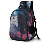 WECECE Mochila Colegio Diseño de Lobo Estudiantes 12-16 Años Mochila de Estampado Animal Lobo Niño Secundaria School Bag Duradera Ligera Grande Senderismo Viaje Regalo Diario
