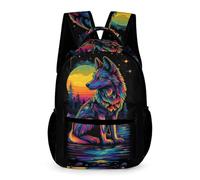 WECECE Mochila Colegio Diseño de Lobo para Niños 7 Años Mochila Primaria Motivo Animal Lobo Estampado Niñas 5 Curso School Bag Cuadernos Botella Paraguas Regalo Escolar
