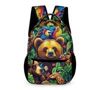 WECECE Mochila Colegio Estampado de Oso Niño 2-4 Curso Mochila Primaria Motivo Animal Niña 8-12 Años Backpack para Libros Cuadernos Bolsillo Frontal Bolsillos Laterales Vuelta al Cole