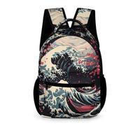 WECECE Mochila Colegio Estilo Japonés 4-6 Curso Chicos Bolsa Escolar Patrón de Ola Chicas 11 Años Bolsa de Escuela Ligera con Bolsillos Laterales Libros Botella Paraguas Regalo Cumpleaños