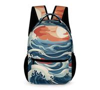 WECECE Mochila Colegio Japonés Estilo Olas Colegio Primaria Escolares Niños y Niñas Bolsa Escolar Olas 2-5 Curso 6-12 Años Daypack Ligera Resistente Libros Objetos Pequeños Vuelta al Cole