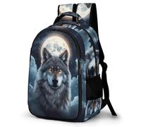 WECECE Mochila Colegio Lobos Luna Chicos y Chicas ESO 2º-4º Bolsa Escolar Lobo Luna Llena 10-14 Años Mochila Juvenil, School Bag Moderna Ligera para Excursión Escolar Gran Capacidad