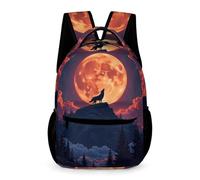 WECECE Mochila Colegio Lobos Luna Escolar Primaria Niña Bolsa Escolar Lobo Luna Llena 2-4 Curso Niño 11 Años Bolsa de Escuela Bolsillo Frontal Bolsillos Laterales Colegio Viaje Uso Diario