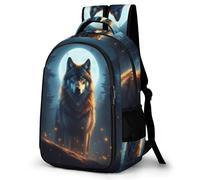 WECECE Mochila Colegio Luna Lobo Chicos y Chicas Estudiantes ESO Bolsa Escolar Diseño Lobos 9-14 Años Mochila Juvenil, Backpack Resistente y Cómoda para Uso Diario y Deporte