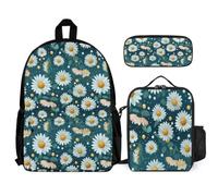 WECECE Mochila Colegio Margarita de Manzanilla Niñas Primaria 3 Piezas con Lonchera y Estuche, Set de Mochila Tema Primaveral Niño 7-11 Años para Regreso a Clases