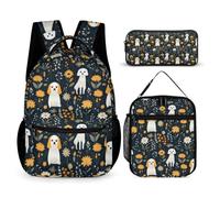 WECECE Mochila Colegio Margarita Perro Niño 3 Piezas con Lonchera y Estuche, Juego de Mochila Flor Chica 7-11 Años para Primaria y Regalo Escolar