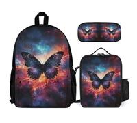 WECECE Mochila Colegio Mariposa Estudiantes con Lonchera y Estuche, Mochilas Infantiles Chicas 6-11 Años para Regreso a Clases