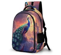 WECECE Mochila Colegio Motivo de Pavo Real Instituto 8-12 Años Niños Mochila Infantil Animal Luna Chicas Mochilas Escolares De Moda, Book Bag Escuela Excursión y Senderismo