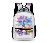 WECECE Mochila Colegio Motivo de Torre Eiffel Chicos Chicas 1-3 Curso Mochila de Torre Eiffel 12 Años Backpack Resistente Uso Diario Libros Botella Paraguas Paseo Viaje Colegio