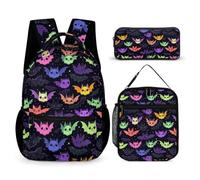 WECECE Mochila Colegio Murciélago Ardilla Voladora Chicas con Lonchera Térmica y Estuche, School Bag Niño Grado 3-5 para Material Escolar