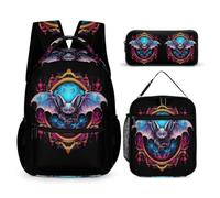 WECECE Mochila Colegio Murciélago Ardilla Voladora Niño 3 Piezas con Lonchera y Estuche, Juego de Mochila Chica 7-11 Años para Primaria y Regalo Escolar